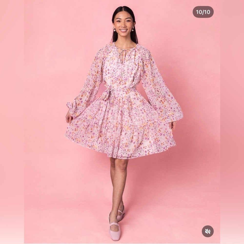 Ivy City Co Imogen Short Dress Blush Floral Cottagecore Romantic Coquette XS